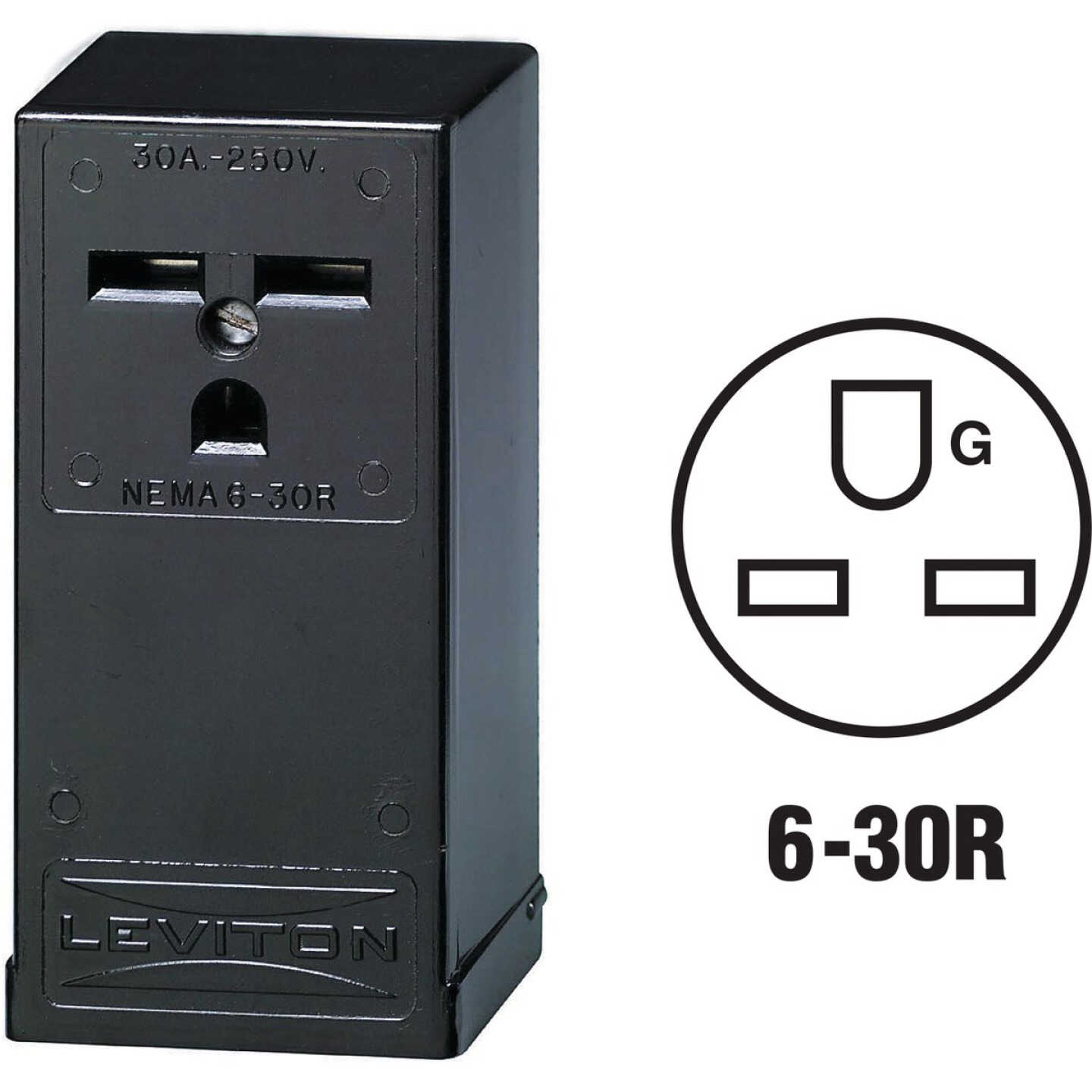 Leviton 30A Surface Mount Black 6-30R Power Outlet Image 1