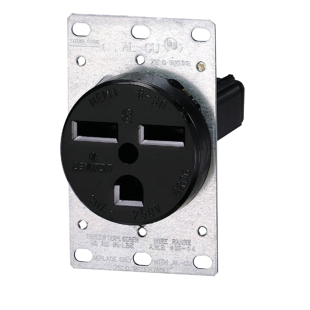 Leviton 30A Flush Mount Black 6-30R Power Outlet Image 2