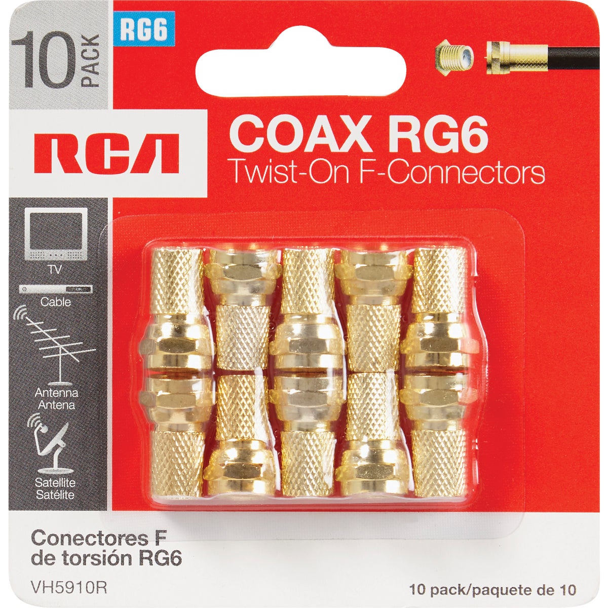 RCA RG6 Twist-On Coaxial F-Connector (10-Pack) Image 2