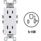 Leviton Decora 15A White Residential Grade 5-15R Duplex Outlet Image 1