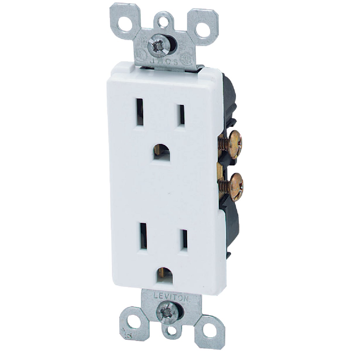 Leviton Decora 15A White Residential Grade 5-15R Duplex Outlet Image 3