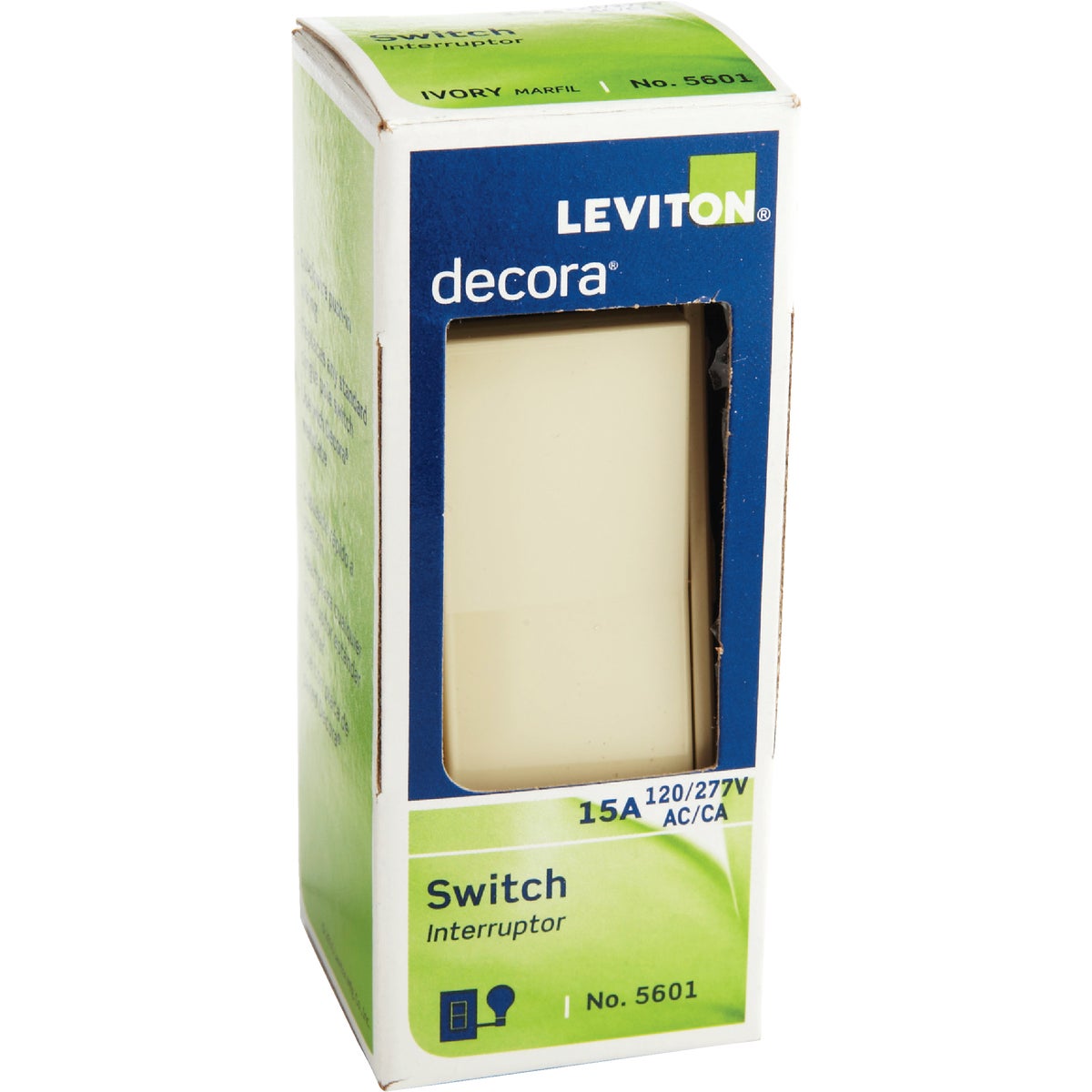 Leviton Decora Residential Grade 15 Amp Rocker Single Pole Switch, Ivory Image 2
