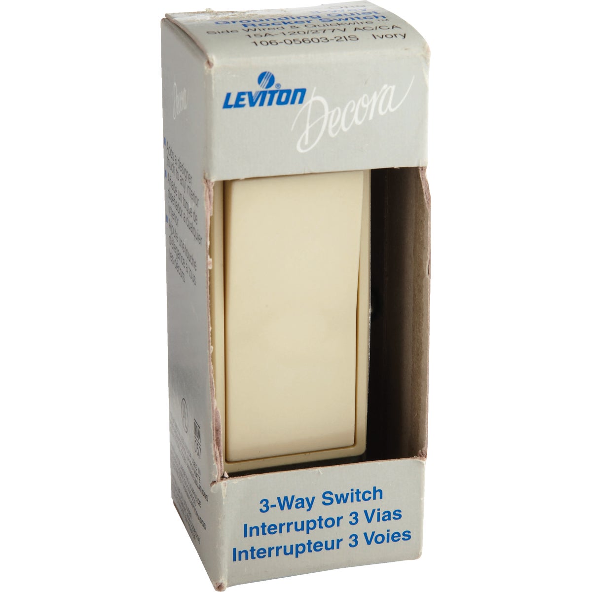 Leviton Decora Rocker Ivory 15A Grounded 3-Way Switch Image 2