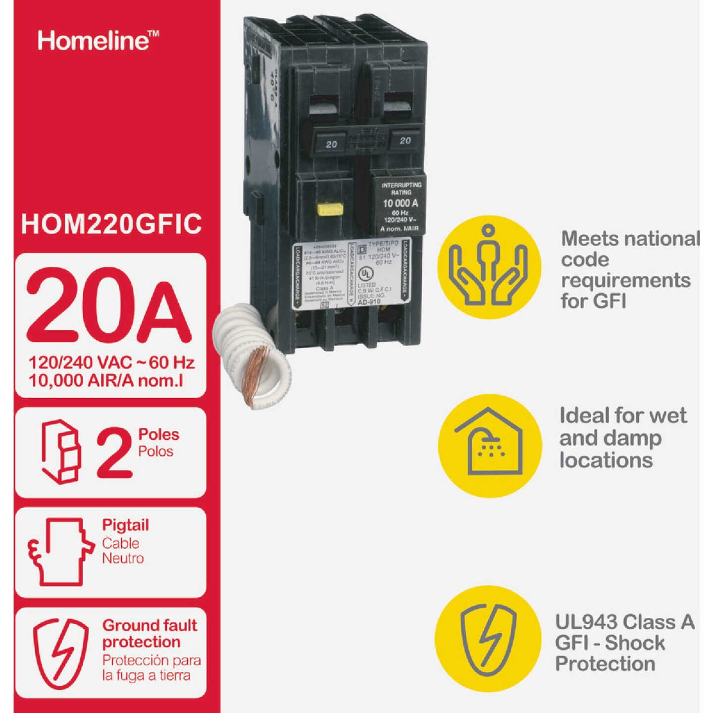 Square D Homeline 20A Double-Pole GFCI breaker Image 2