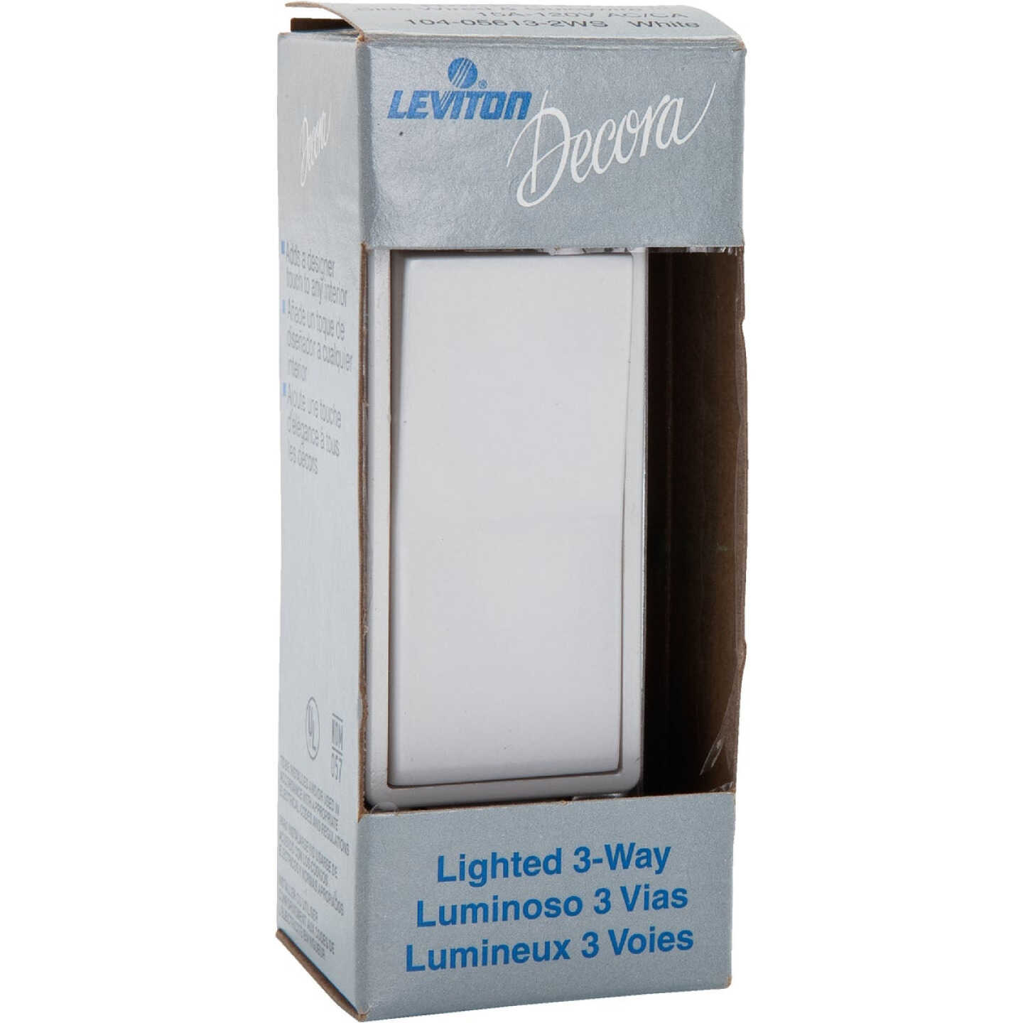 Leviton Decora Illuminated Rocker White 15A Grounded 3-Way Switch Image 2