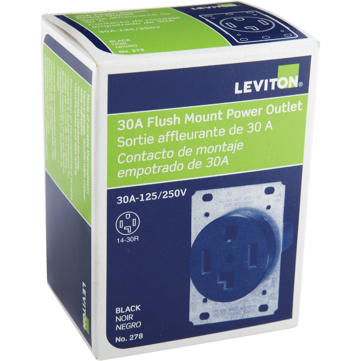 Leviton 30A Flush Mount Black 14-30R 4-Wire Dryer Power Outlet Image 2