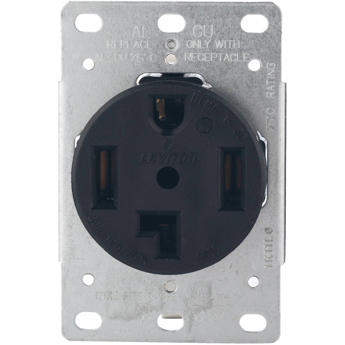 Leviton 30A Flush Mount Black 14-30R 4-Wire Dryer Power Outlet Image 3