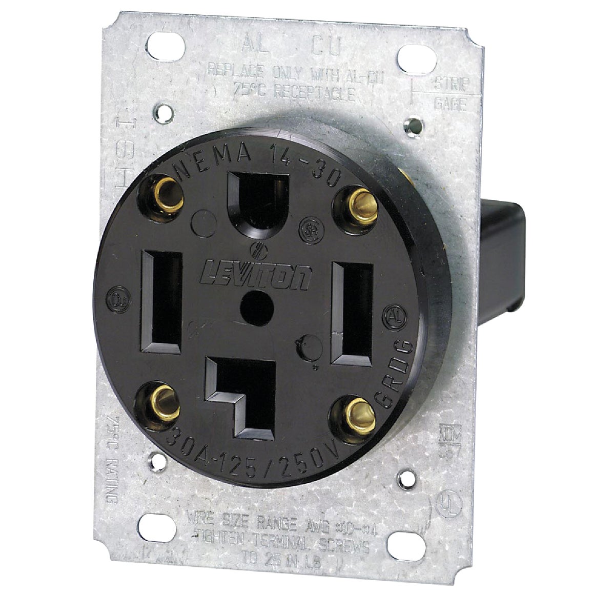 Leviton 30A Flush Mount Black 14-30R 4-Wire Dryer Power Outlet Image 4