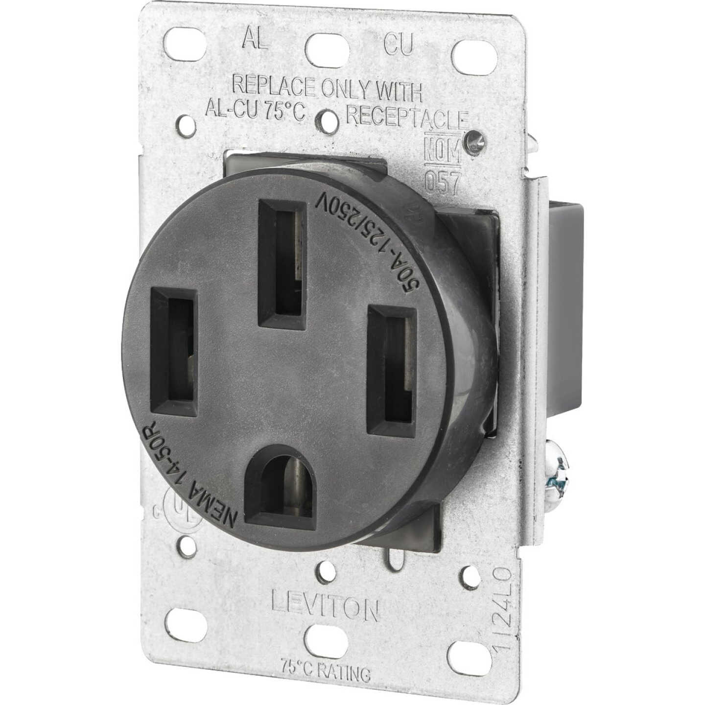 Leviton 50A Flush Mount Black 14-50R Grounding Range Power Outlet Image 1