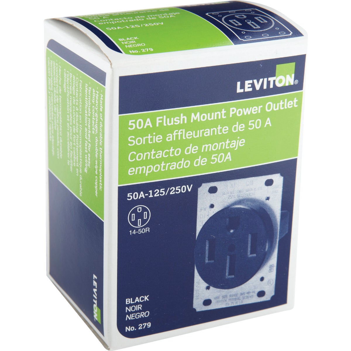 Leviton 50A Flush Mount Black 14-50R Grounding Range Power Outlet Image 2
