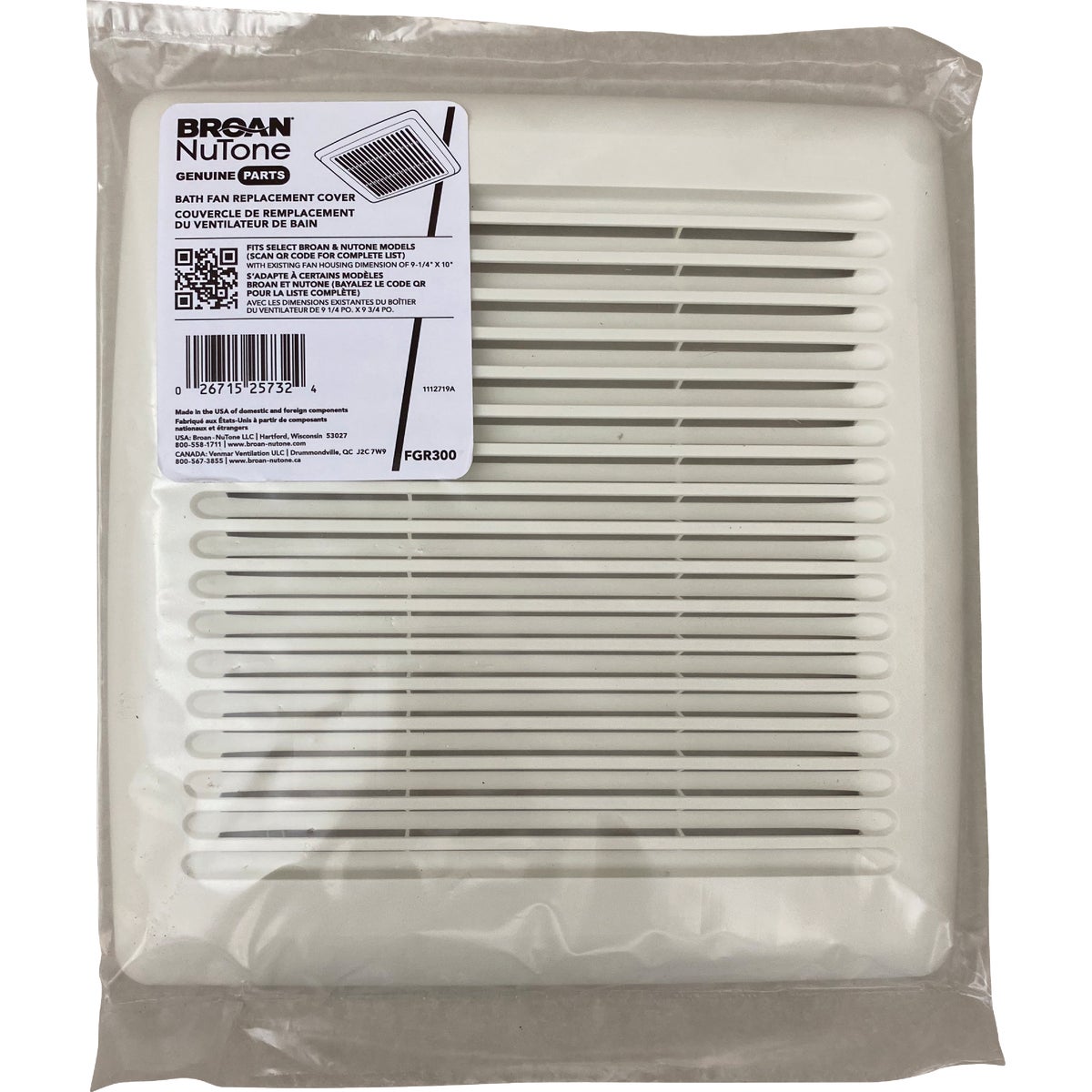 Broan-NuTone Roomside 11-1/2 In. W. x 12 In. L. White Exhaust Fan Replacement Grille