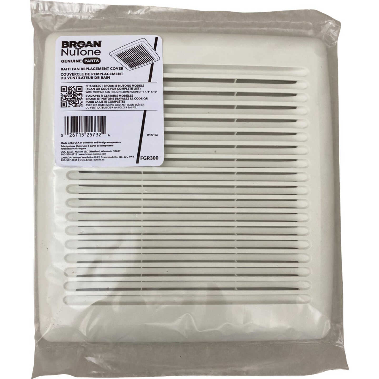 Broan-NuTone Roomside 11-1/2 In. W. x 12 In. L. White Exhaust Fan Replacement Grille Image 1