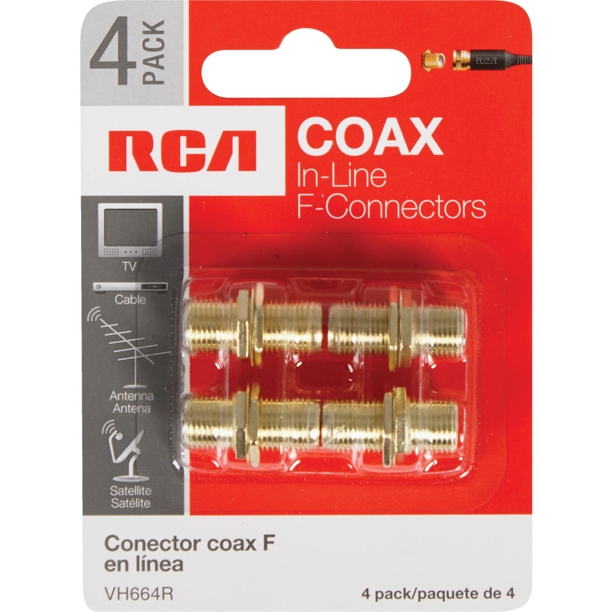 RCA In-Line Feed-Through Coax Connector (4-Pack) Image 2