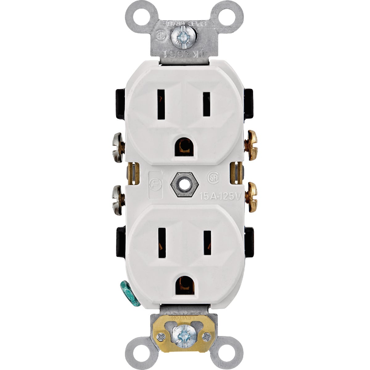 Leviton 15A White Commercial Grade 5-15R Combination Side Back Wire Duplex Outlet Image 1