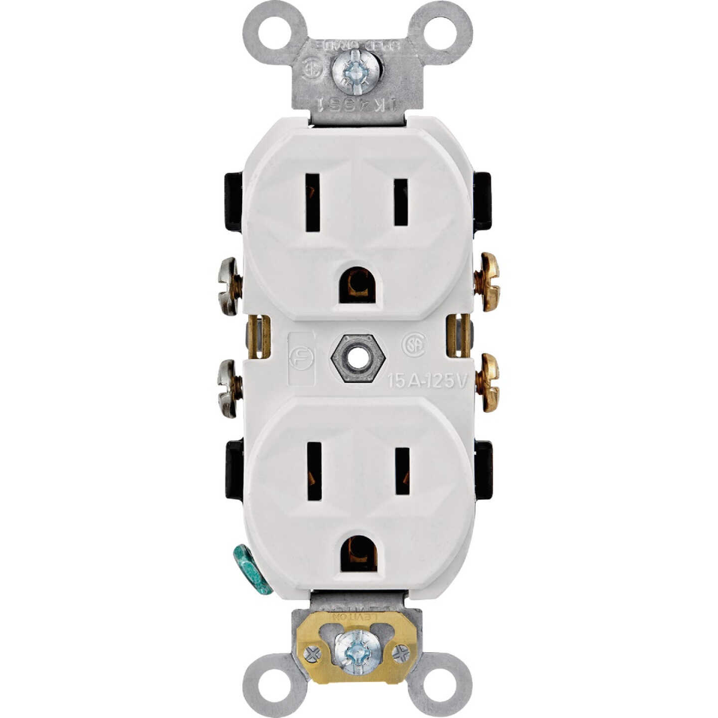 Leviton 15A White Commercial Grade 5-15R Combination Side Back Wire Duplex Outlet Image 1