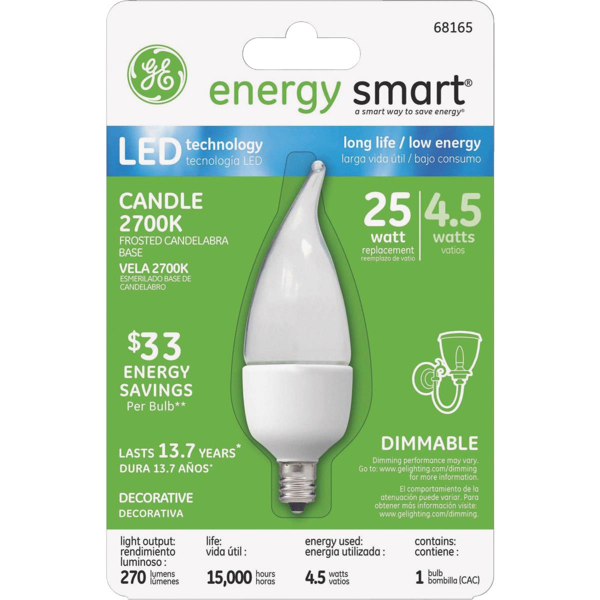 GE 25W Equivalent Soft White Bent Tip Decorative Candle CAC LED Light Bulb