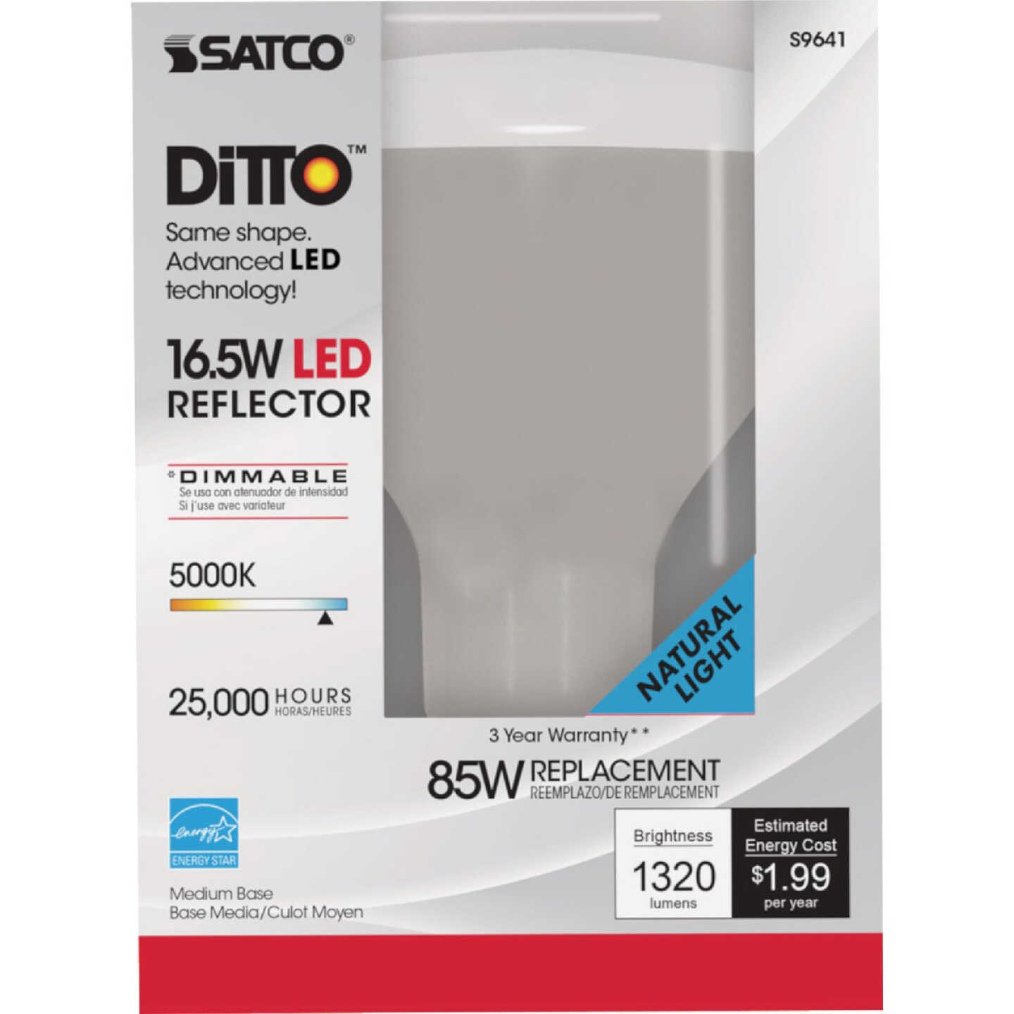 Satco Ditto 85W Equivalent Natural Light BR40 Medium Dimmable LED Floodlight Light Bulb Image 2