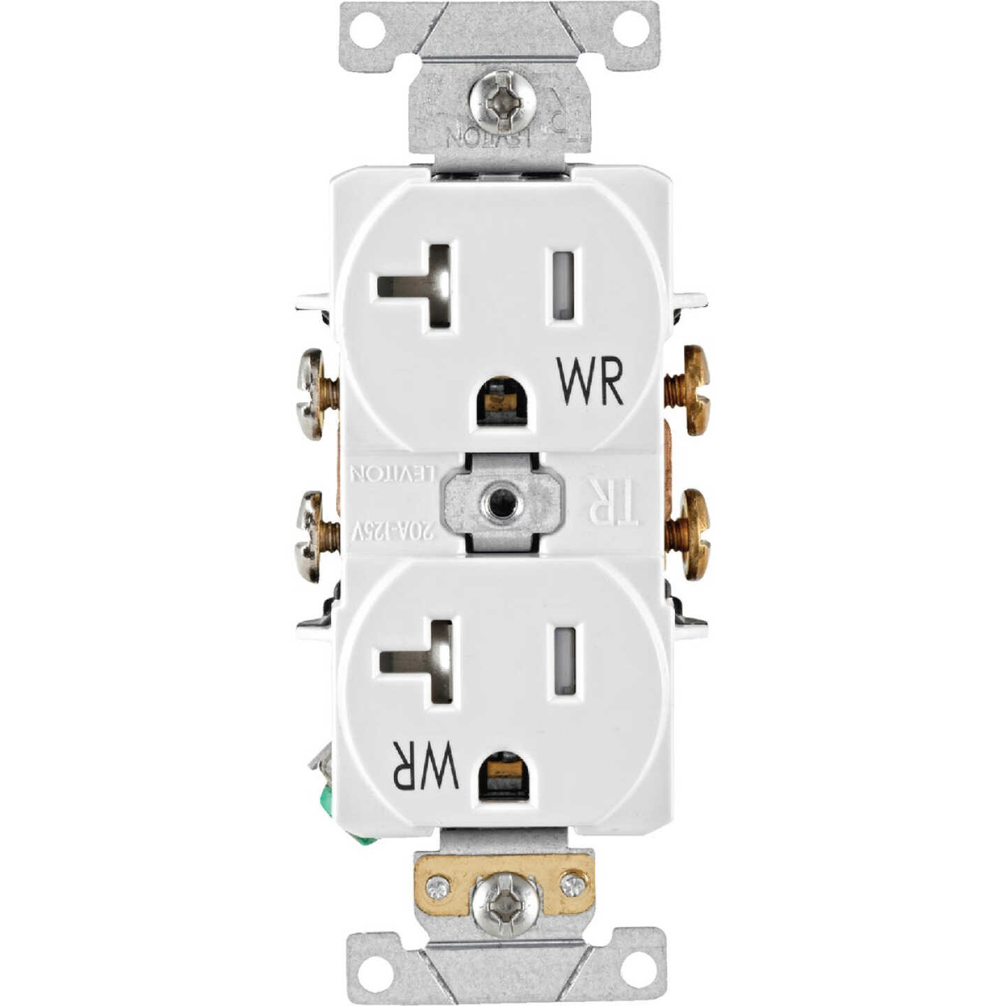Leviton 20A White Tamper & Weather Resistant Commercial Grade 5-20R Duplex Outlet Image 2
