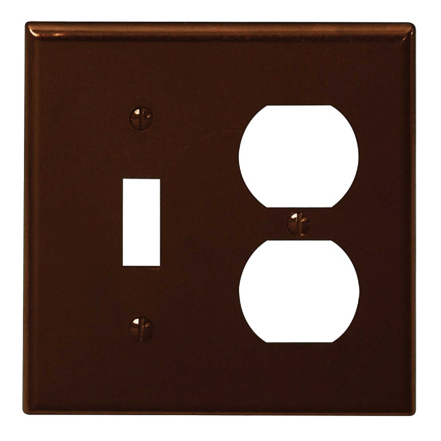 Leviton 2-Gang Plastic Single Toggle/Duplex Outlet Wall Plate, Brown Image 1
