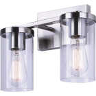 Canarm Britton 2-Light Brushed Nickel Vanity Bath Light Fixture, Clear Glass Image 1