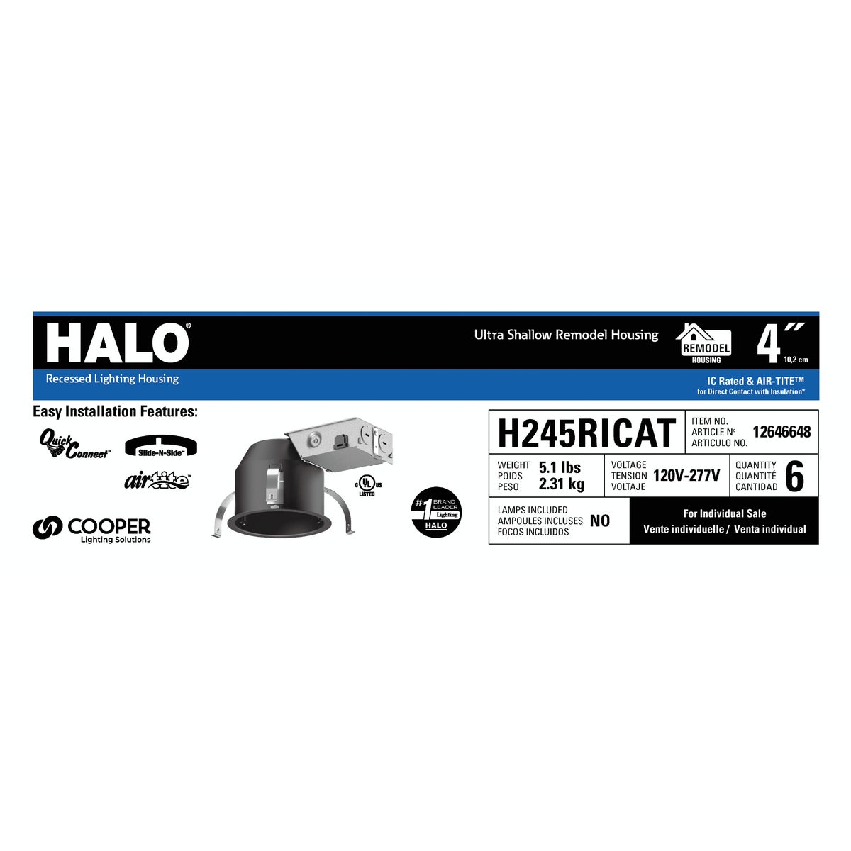 Halo 4 in. Remodel IC Rated LED Recessed Light Fixture Image 2