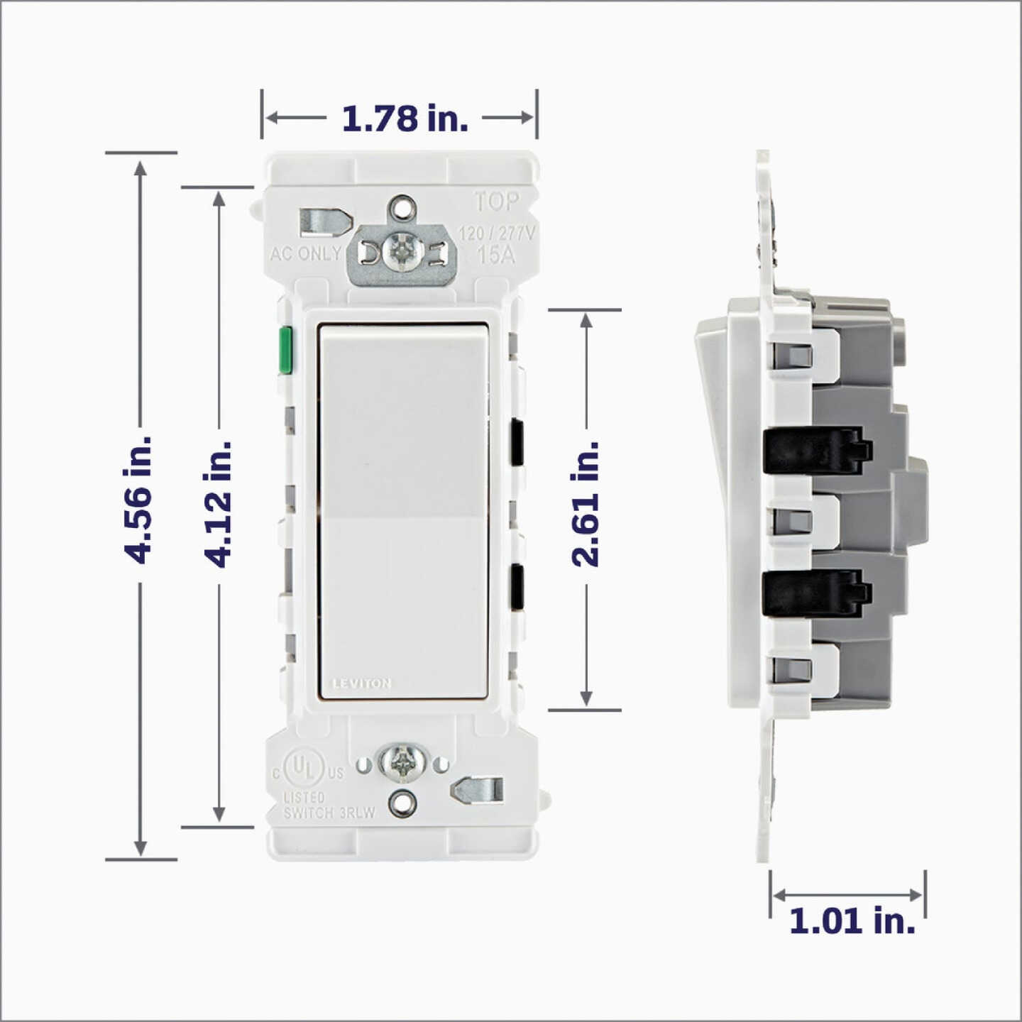 Leviton Decora Edge Residential Grade 15A Rocker Single Pole Switch, White (10-Pack) Image 5