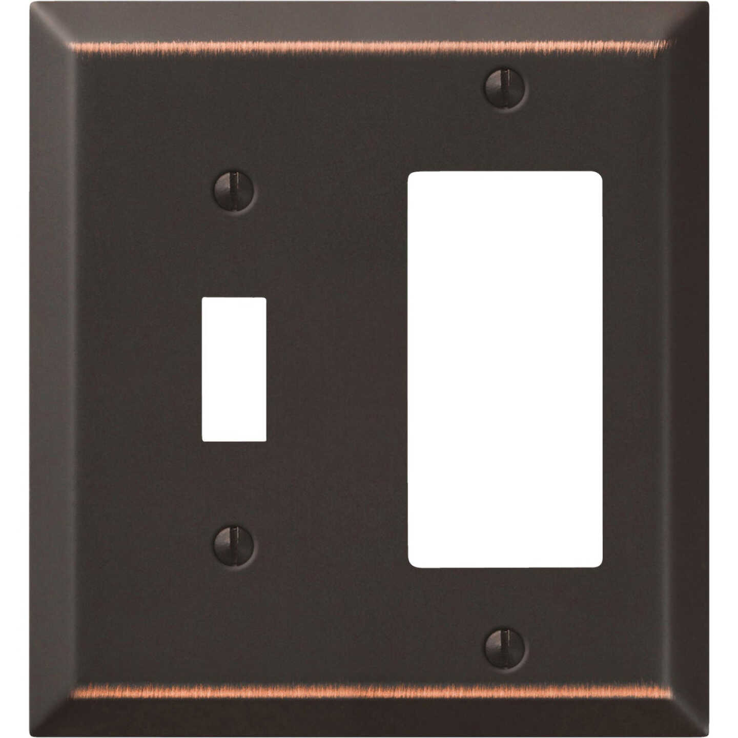 Amerelle 2-Gang Stamped Steel Single Toggle/Rocker Wall Plate, Aged Bronze Image 1