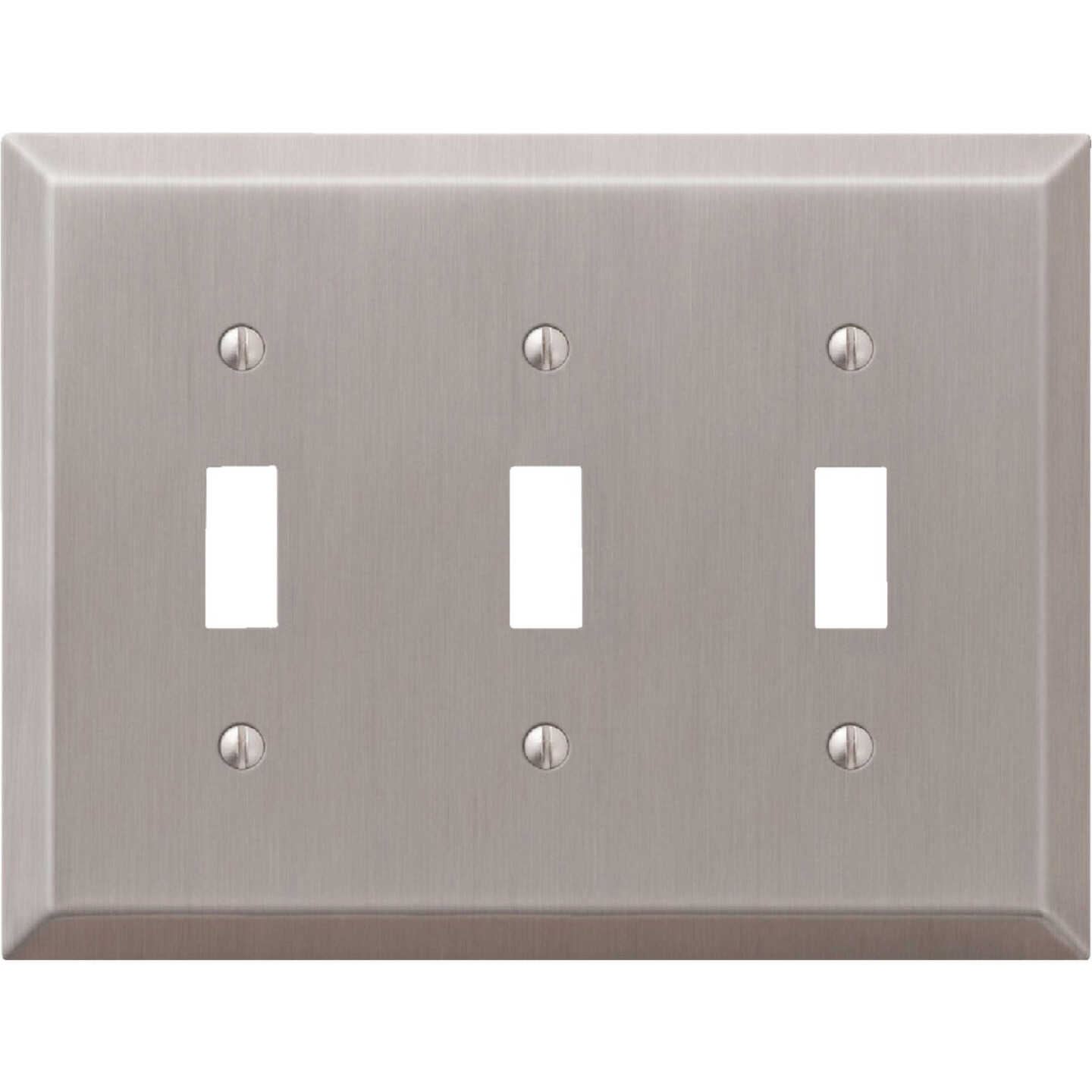 Amerelle 3-Gang Stamped Steel Toggle Switch Wall Plate, Brushed Nickel Image 1