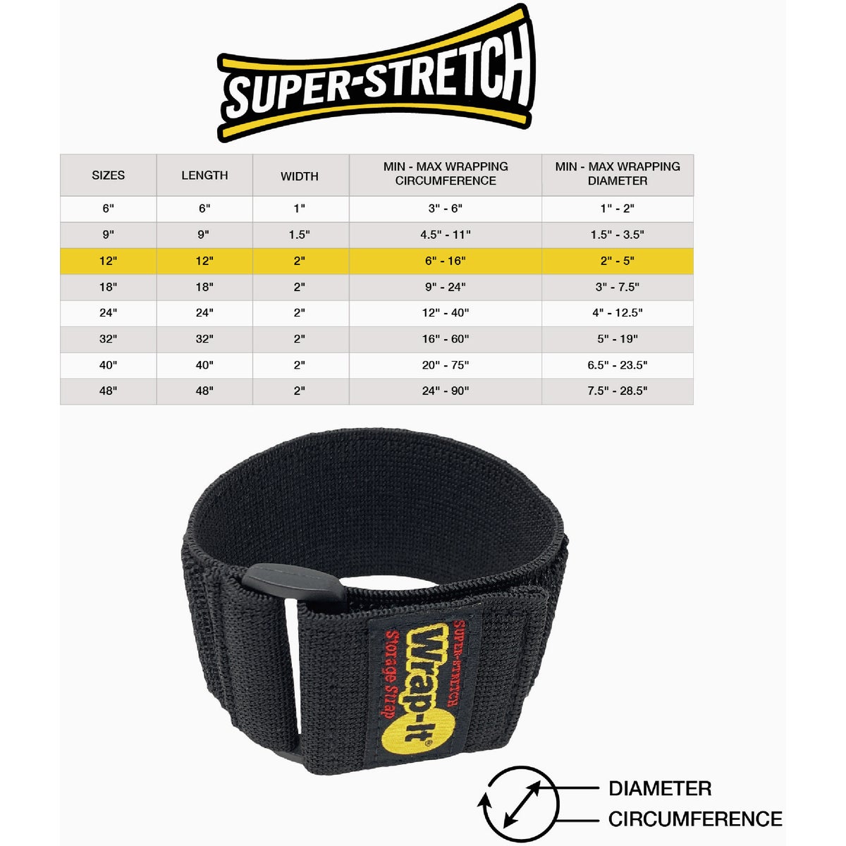 Wrap-It Storage Super-Stretch 12 In. x 2 In. Elastic Hook & Loop Cinch Straps (4-Pack) Image 6