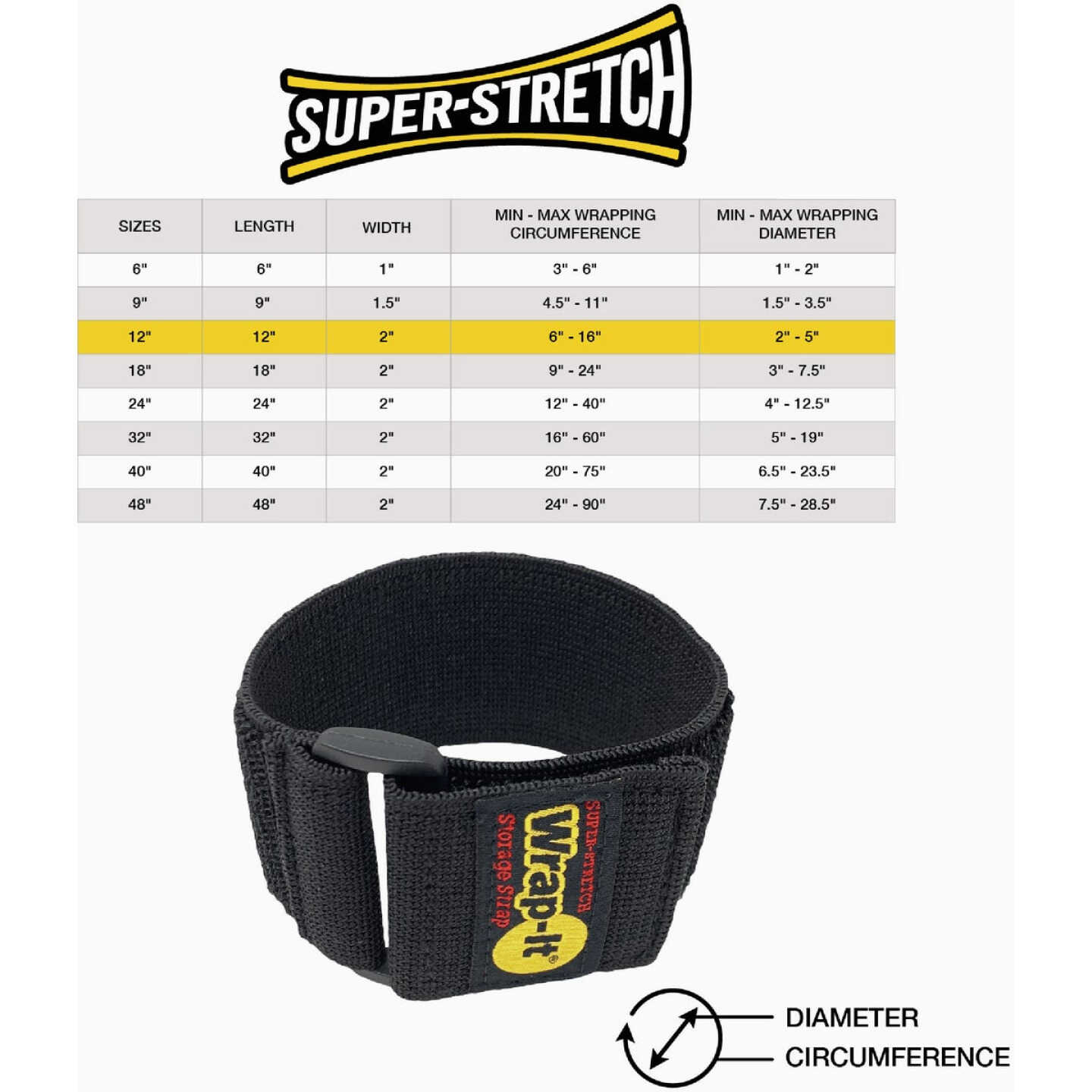 Wrap-It Storage Super-Stretch 12 In. x 2 In. Elastic Hook & Loop Cinch Straps (4-Pack) Image 6