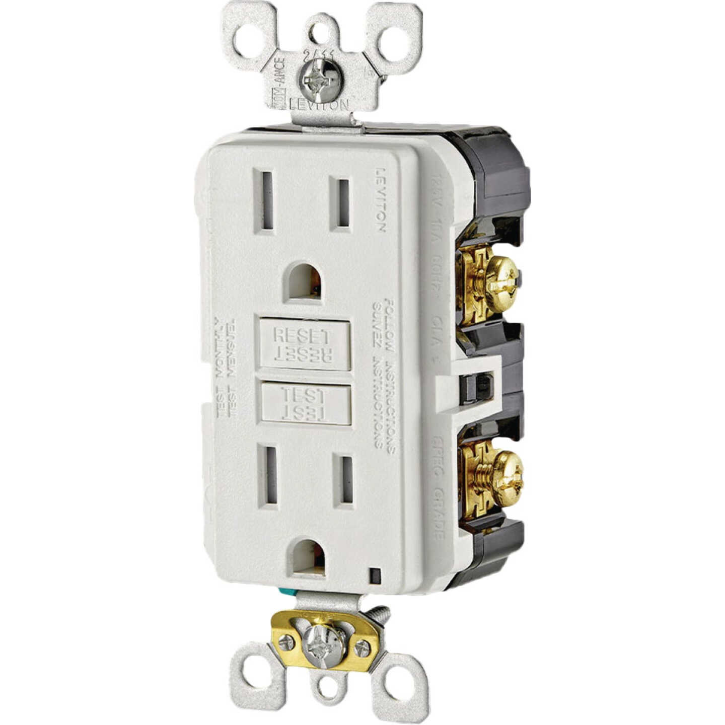 Leviton Self-Test 15A White Tamper-Resistant Slim GFCI Outlet with LED Indicator Light Image 5