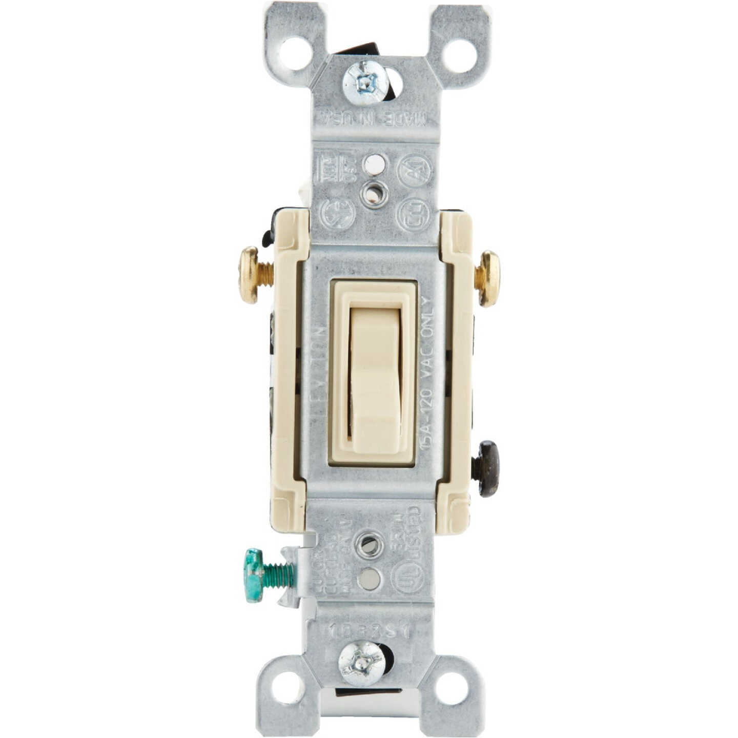 Leviton Quiet Grounded Toggle Ivory 15A 3-Way Switch Image 1