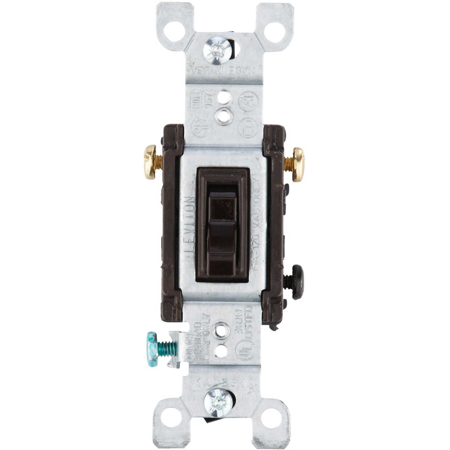 Leviton Quiet Grounded Toggle Brown 15A 3-Way Switch Image 1