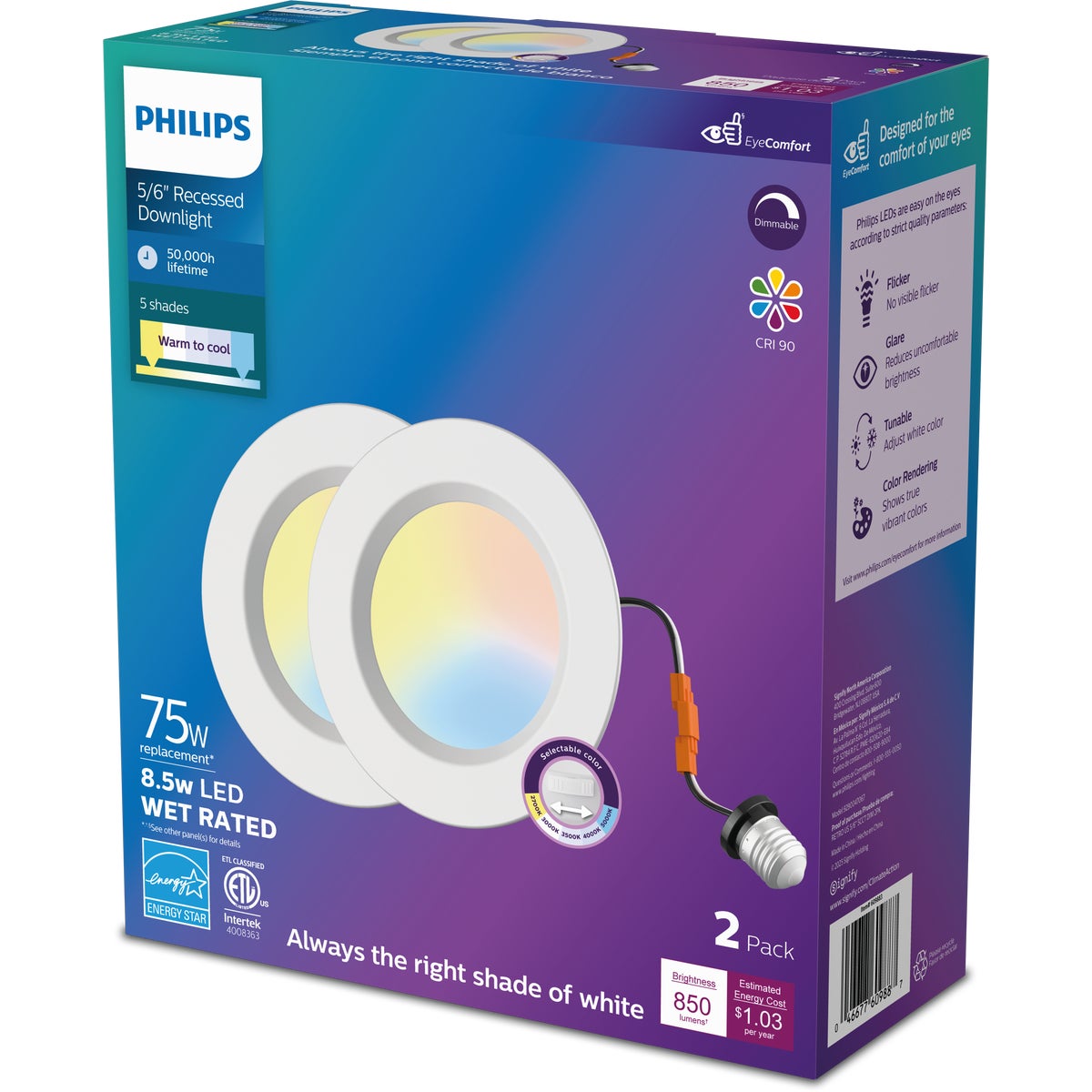 Philips 6 In. 11.5W Selectable CCT White LED Retrofit Recessed Light Kit (2-Pack) Image 2
