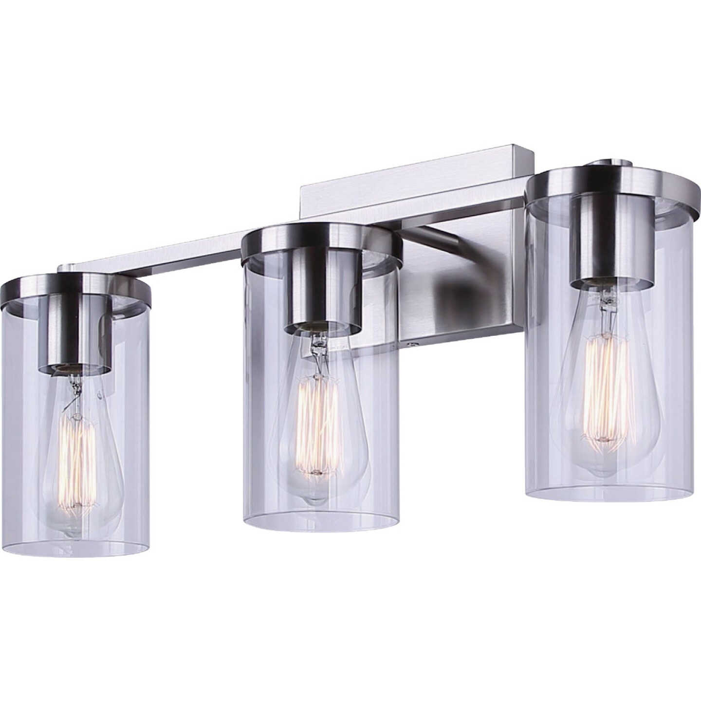 Canarm Britton 3-Light Brushed Nickel Vanity Bath Light Fixture, Clear Glass Image 1