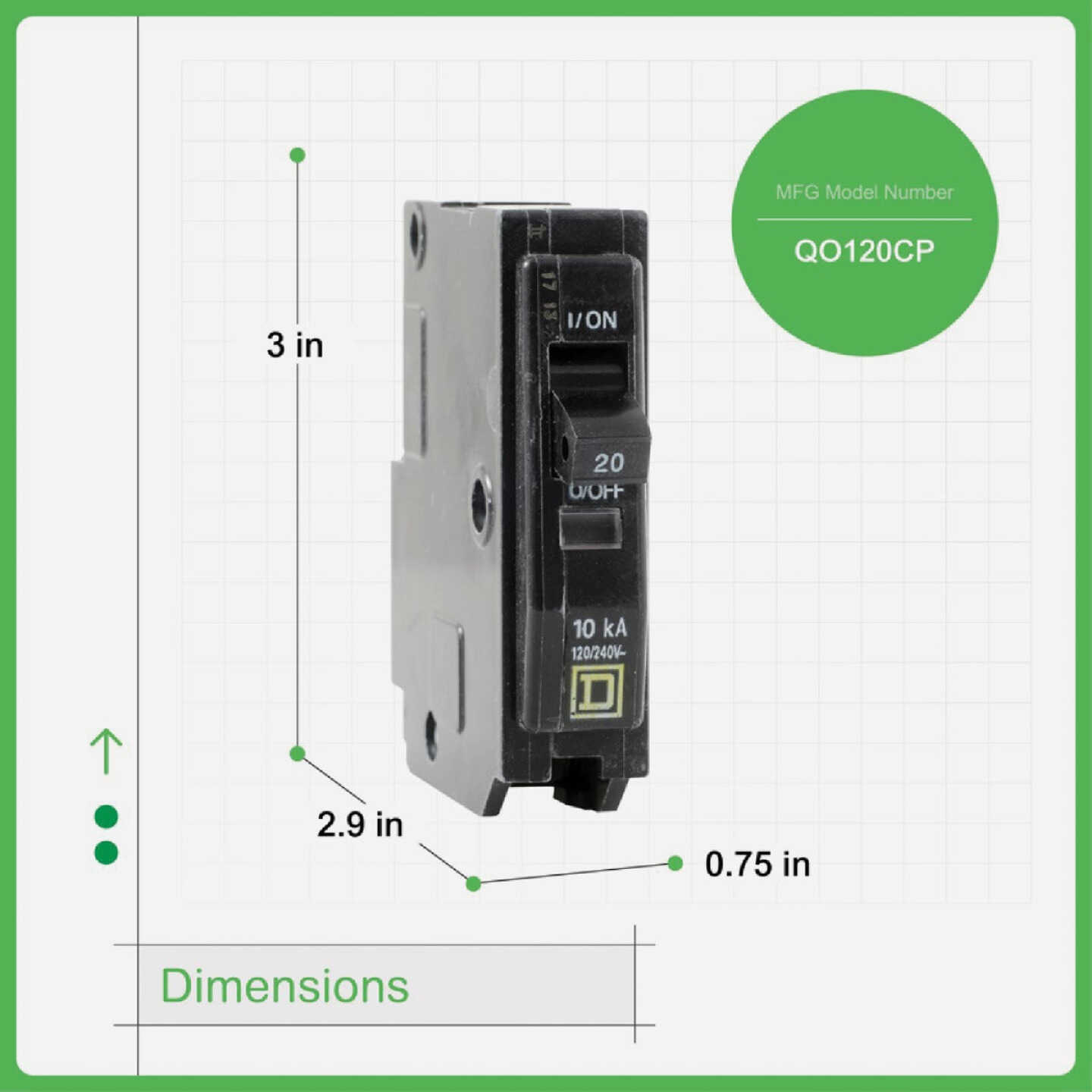 Square D QO 20A Single-Pole Standard Trip Circuit Breaker Image 5