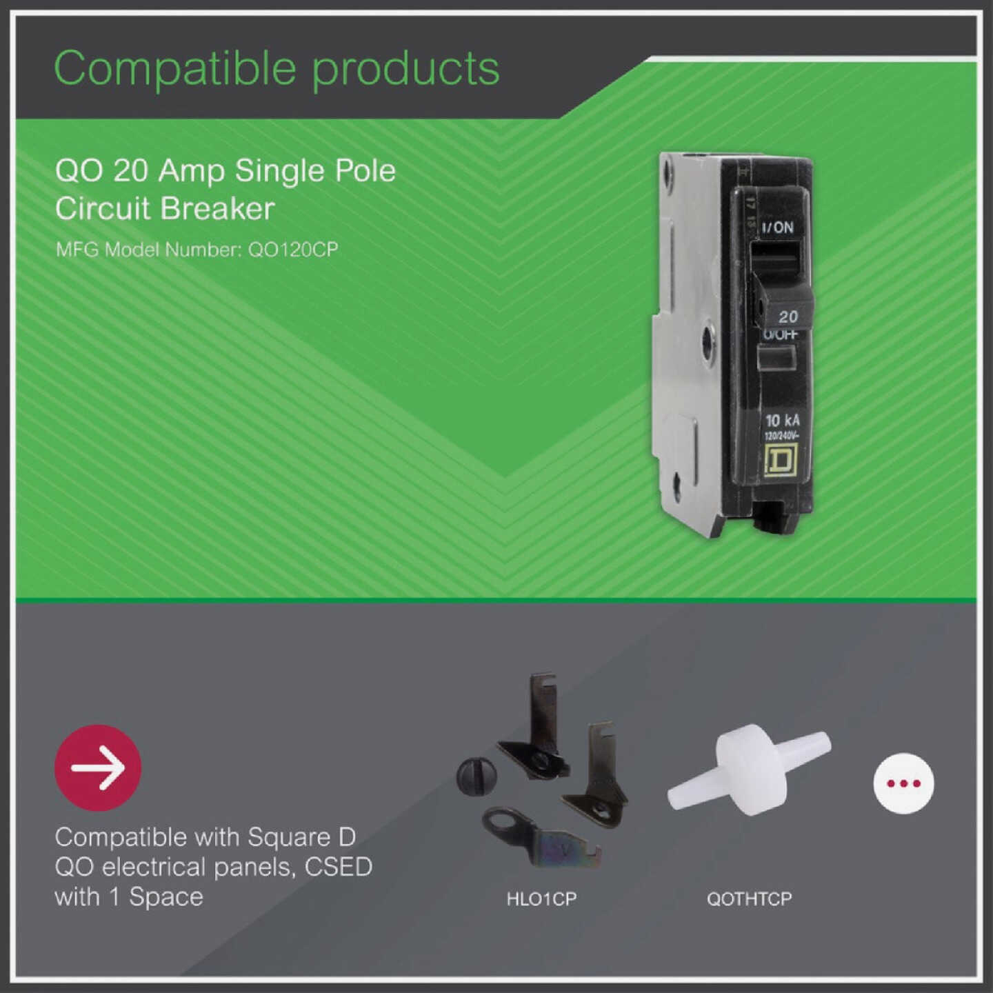 Square D QO 20A Single-Pole Standard Trip Circuit Breaker Image 4