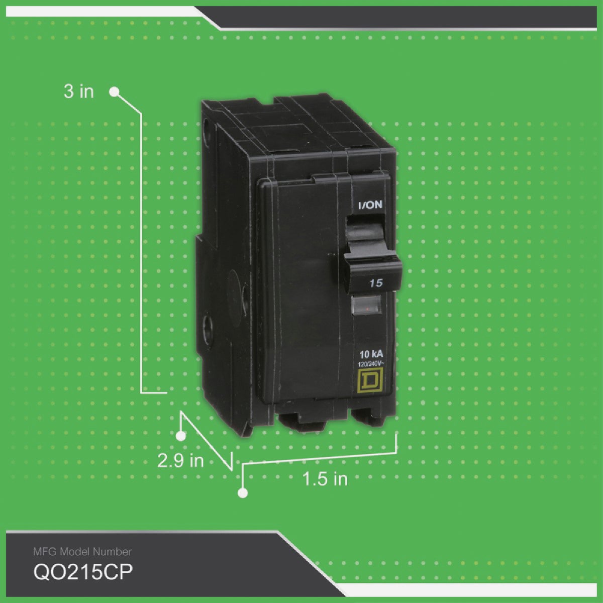 Square D QO 15A Double-Pole Standard Trip Circuit Breaker Image 2