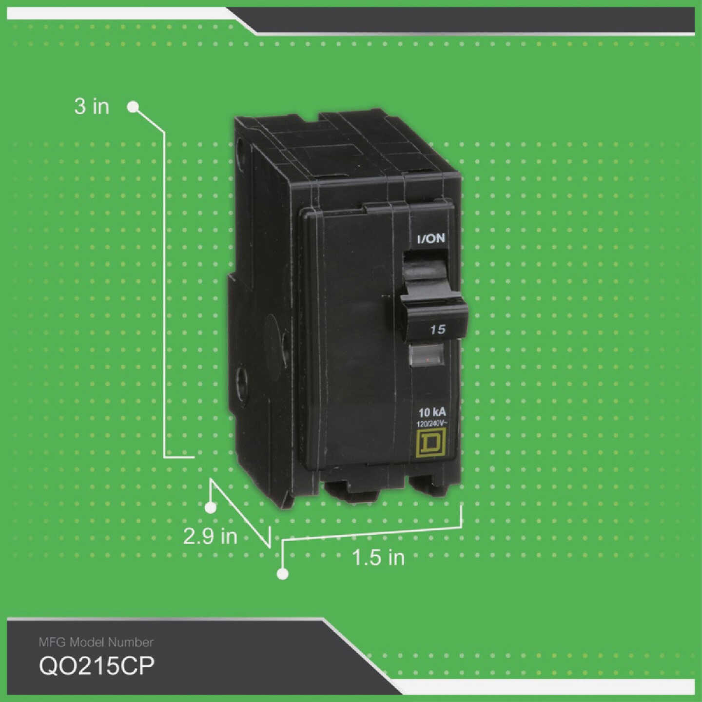 Square D QO 15A Double-Pole Standard Trip Circuit Breaker Image 2