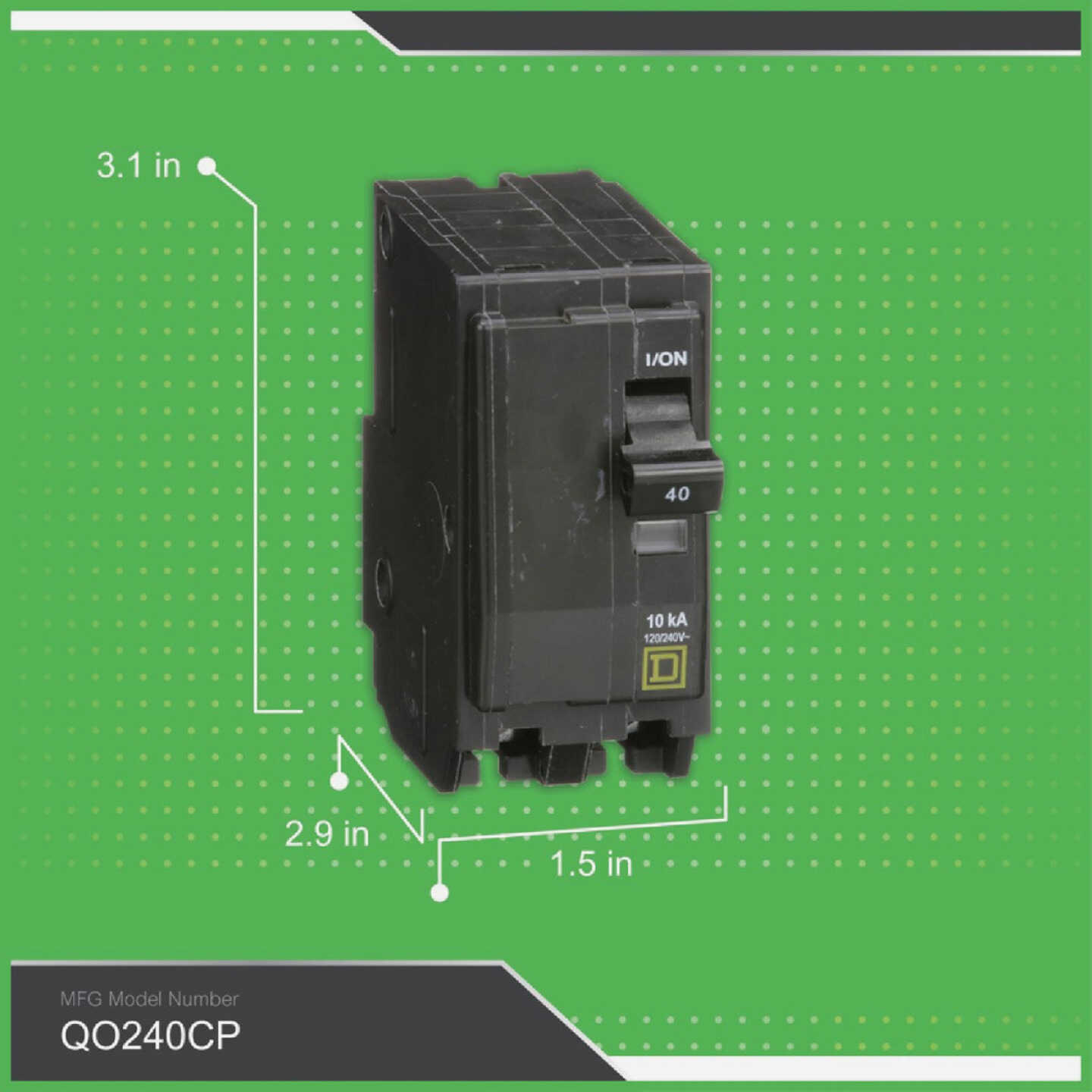 Square D QO 40A Double-Pole Standard Trip Circuit Breaker Image 2