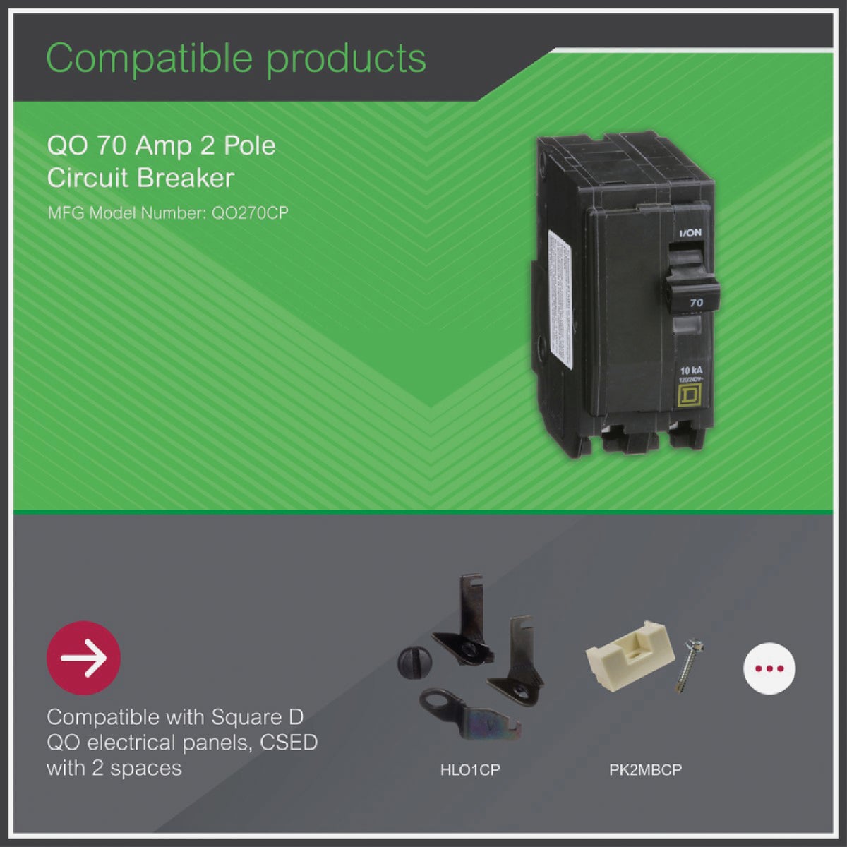 Square D QO 70A Double-Pole Standard Trip Circuit Breaker Image 2