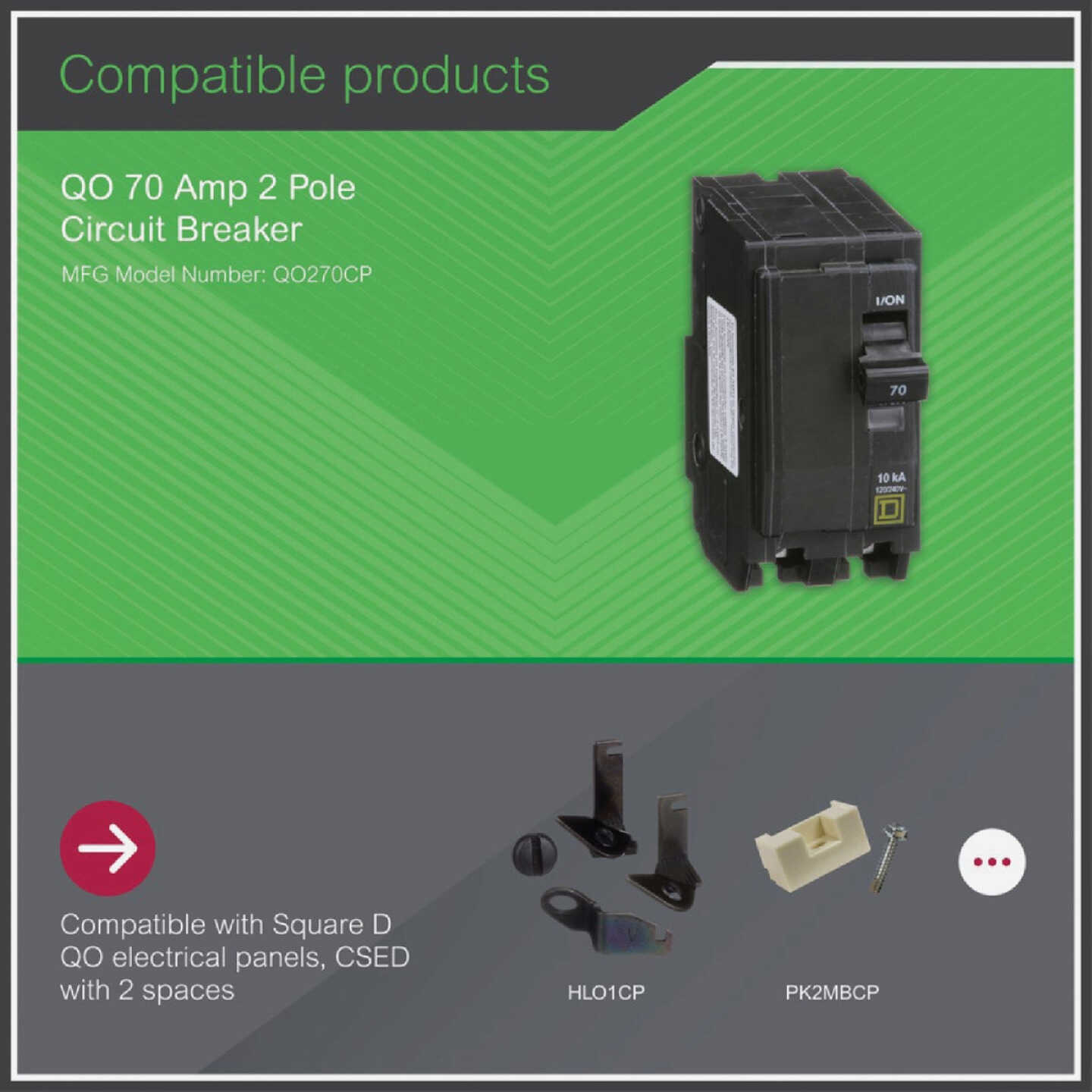 Square D QO 70A Double-Pole Standard Trip Circuit Breaker Image 2