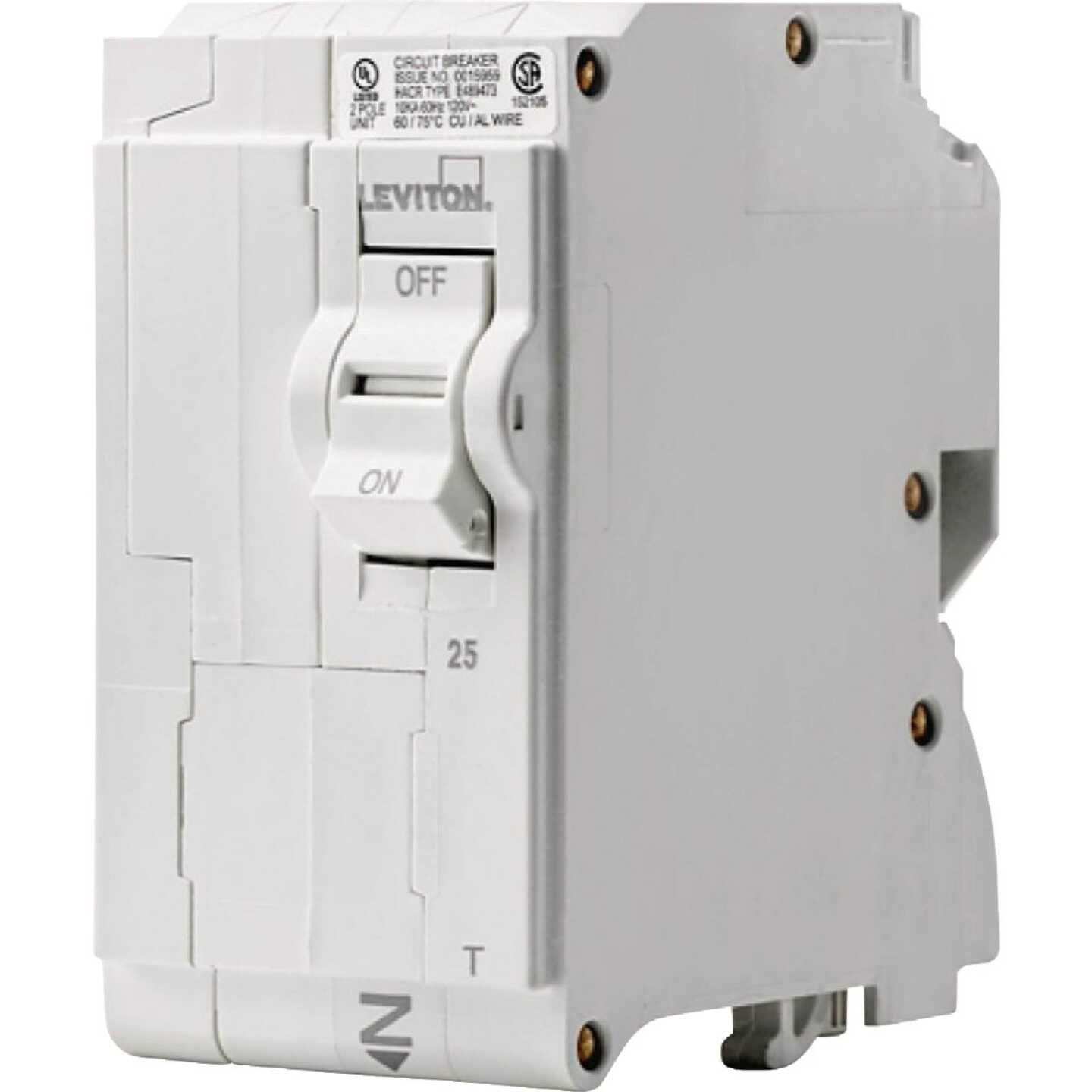 Leviton 25A Double-Pole Plug-On Standard Branch Thermal Magnetic Trip Circuit Breaker Image 1