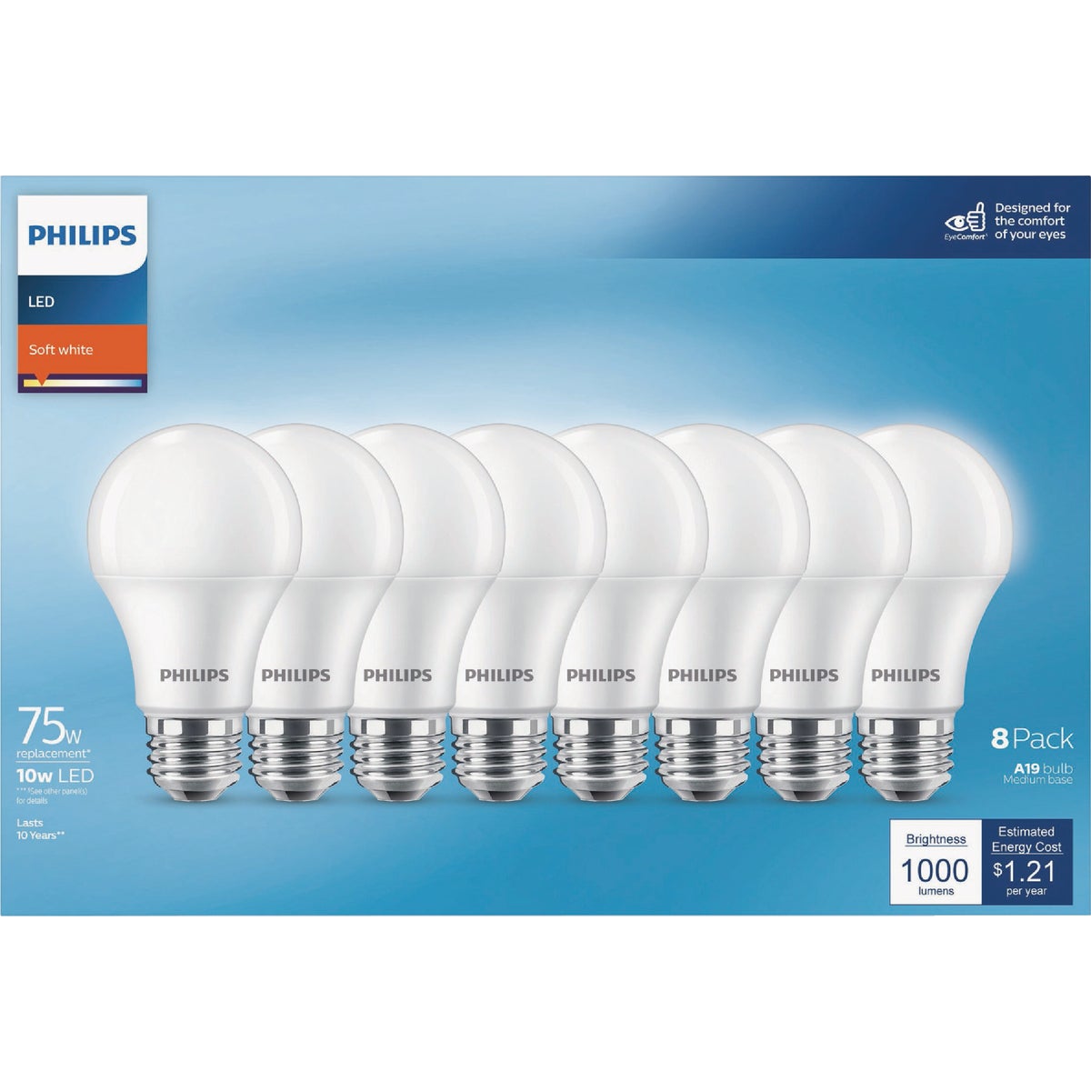 Philips 75W Equivalent Soft White A19 Medium LED Light Bulb (8-Pack) Image 2