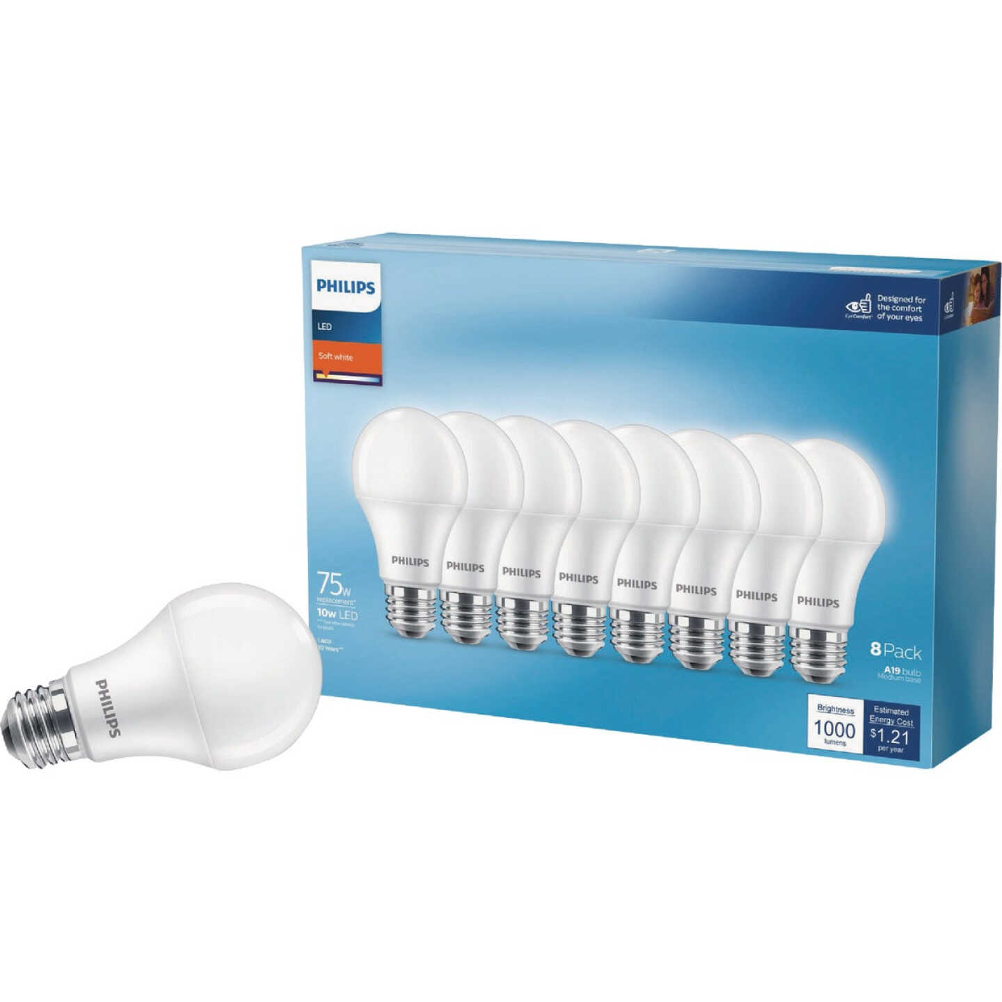 Philips 75W Equivalent Soft White A19 Medium LED Light Bulb (8-Pack) Image 1