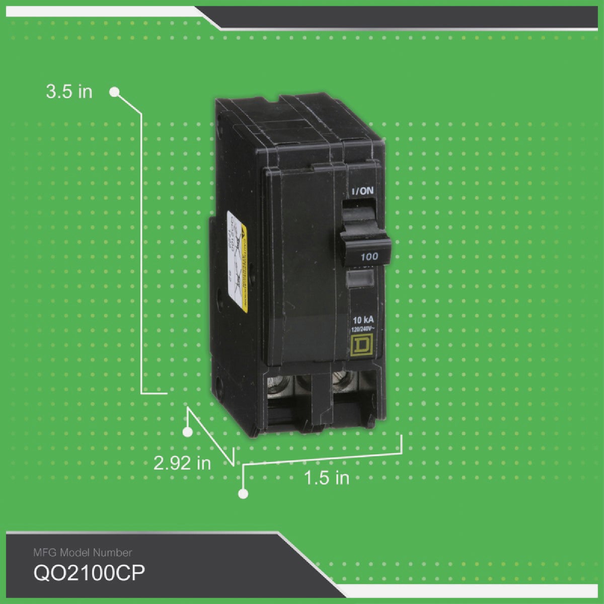 Square D QO 100A Double-Pole Standard Trip Circuit Breaker Image 2