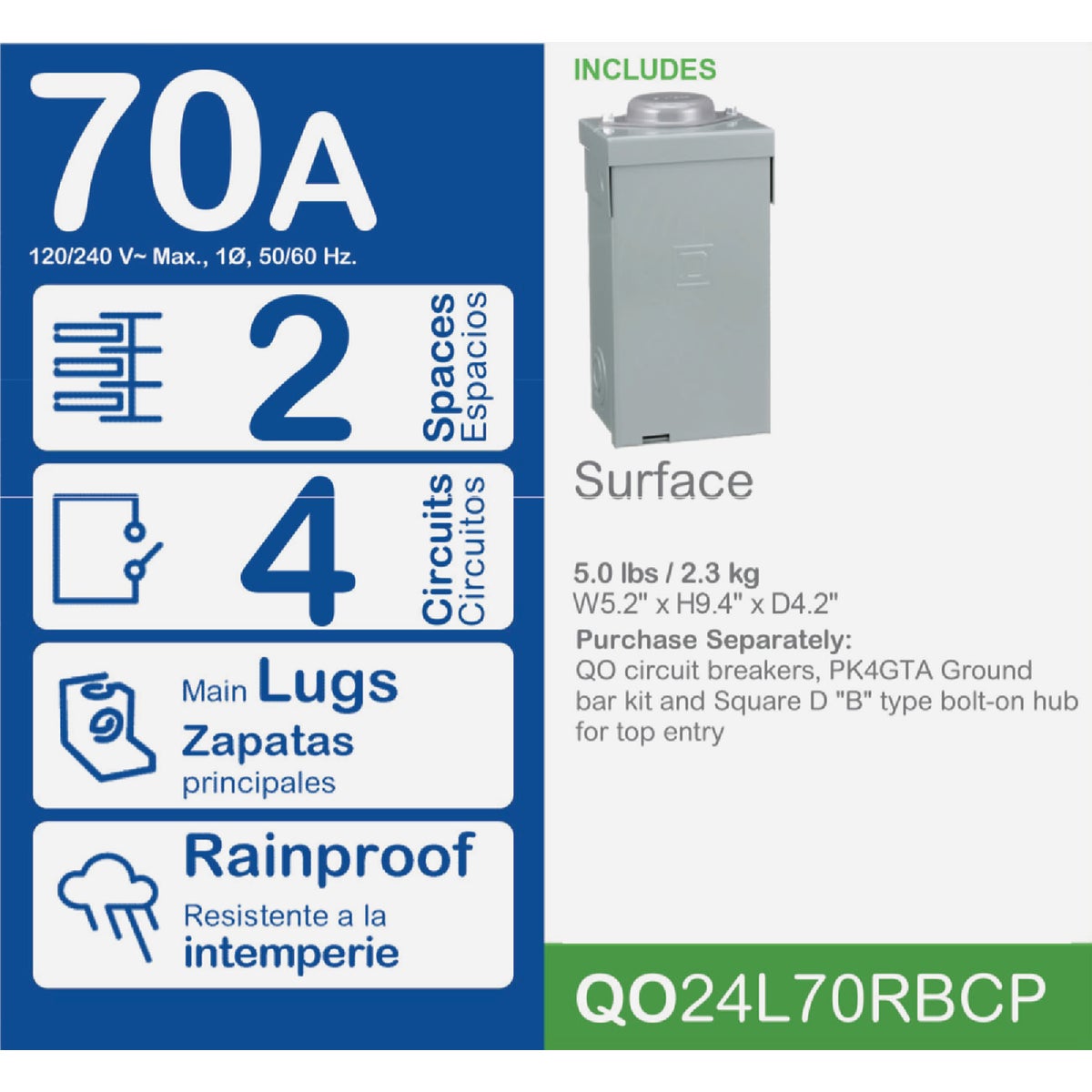 Square D QO 70A 2-Space 4-Circuit Raintight Main Lug Load Center Image 2