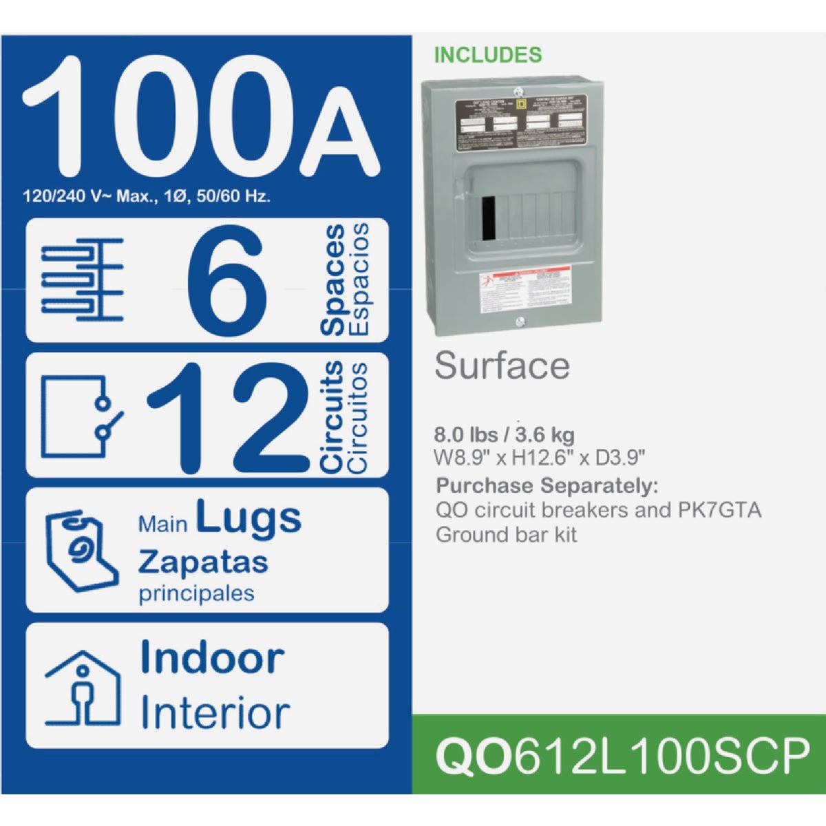 Square D QO 100A 6-Space 12-Circuit Indoor Main Lug Load Center Image 2