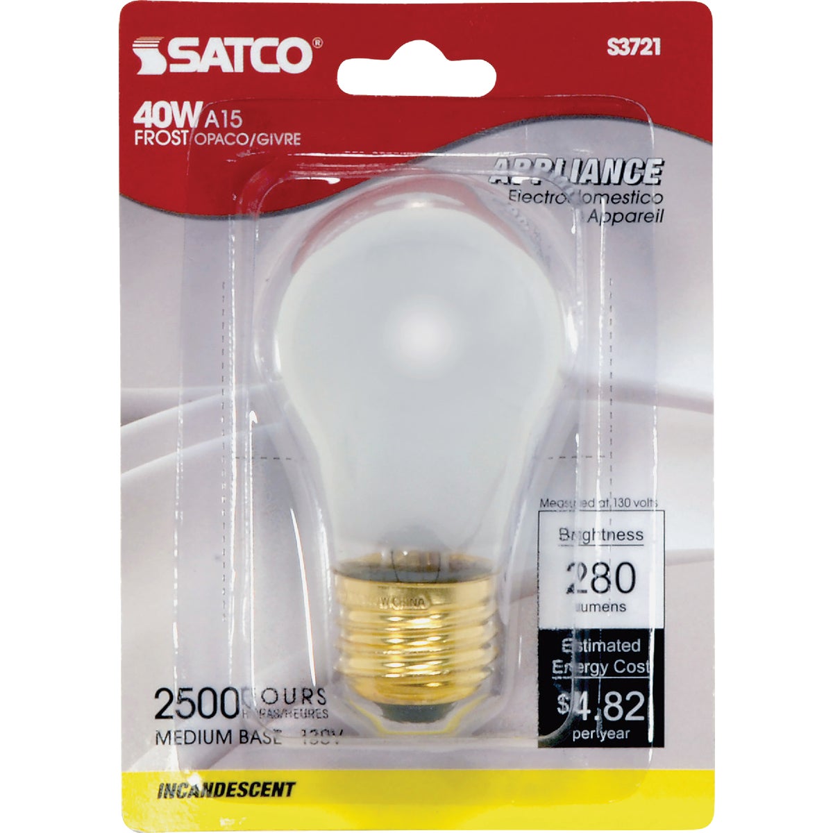 Satco 40W Frosted Medium A15 Incandescent Appliance Light Bulb Image 2