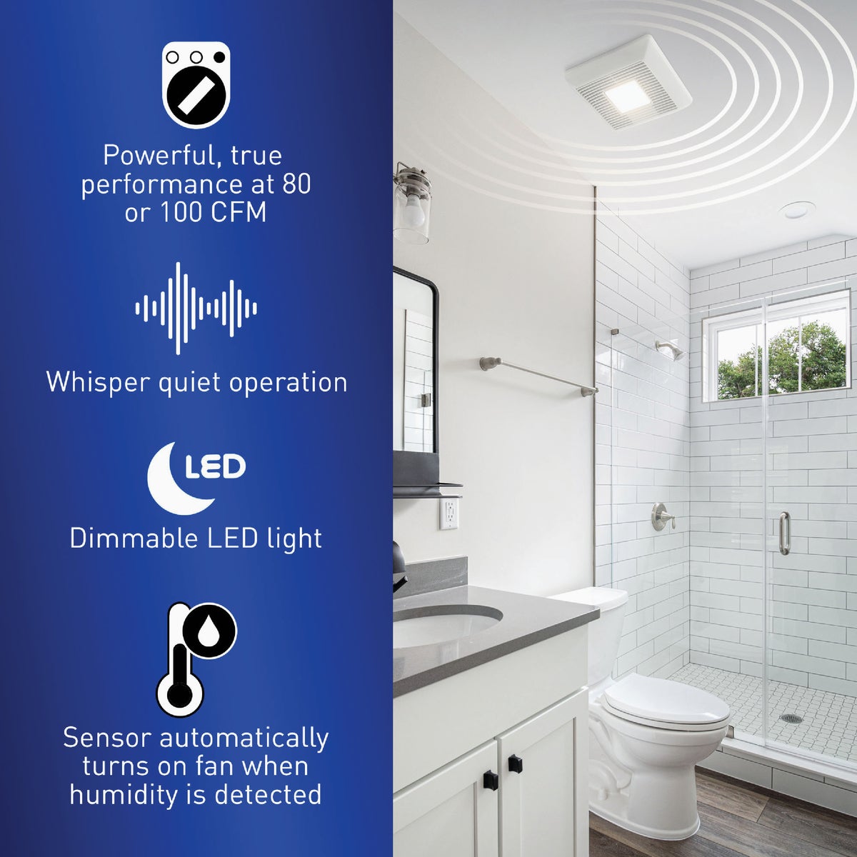 Panasonic Whisper Thin 80/100 CFM 0.5/0.9 Sones 120V Auto Bath Exhaust Fan with LED Light Image 3